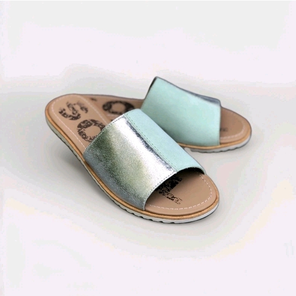 SOREL ELLA women's Mint and Metallic Suede leather slide sandal size 11